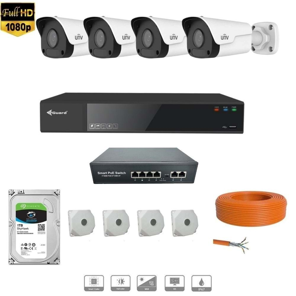 UNIVIEW 4 MP IP KAMERA 4 KAMERALI FULL HD SET