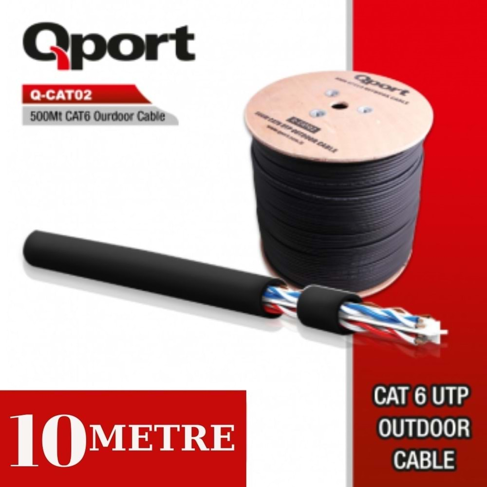 10 METRE QPORT YÜKSEK BAKIR UTP 23 AWG 0,58 MM DIŞ ORTAM CAT6 OUTDOOR KABLO