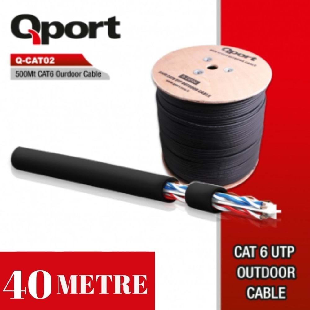 QPORT YÜKSEK BAKIR UTP 23 AWG 0,58 MM DIŞ ORTAM CAT6 OUTDOOR KABLO 40 METRE