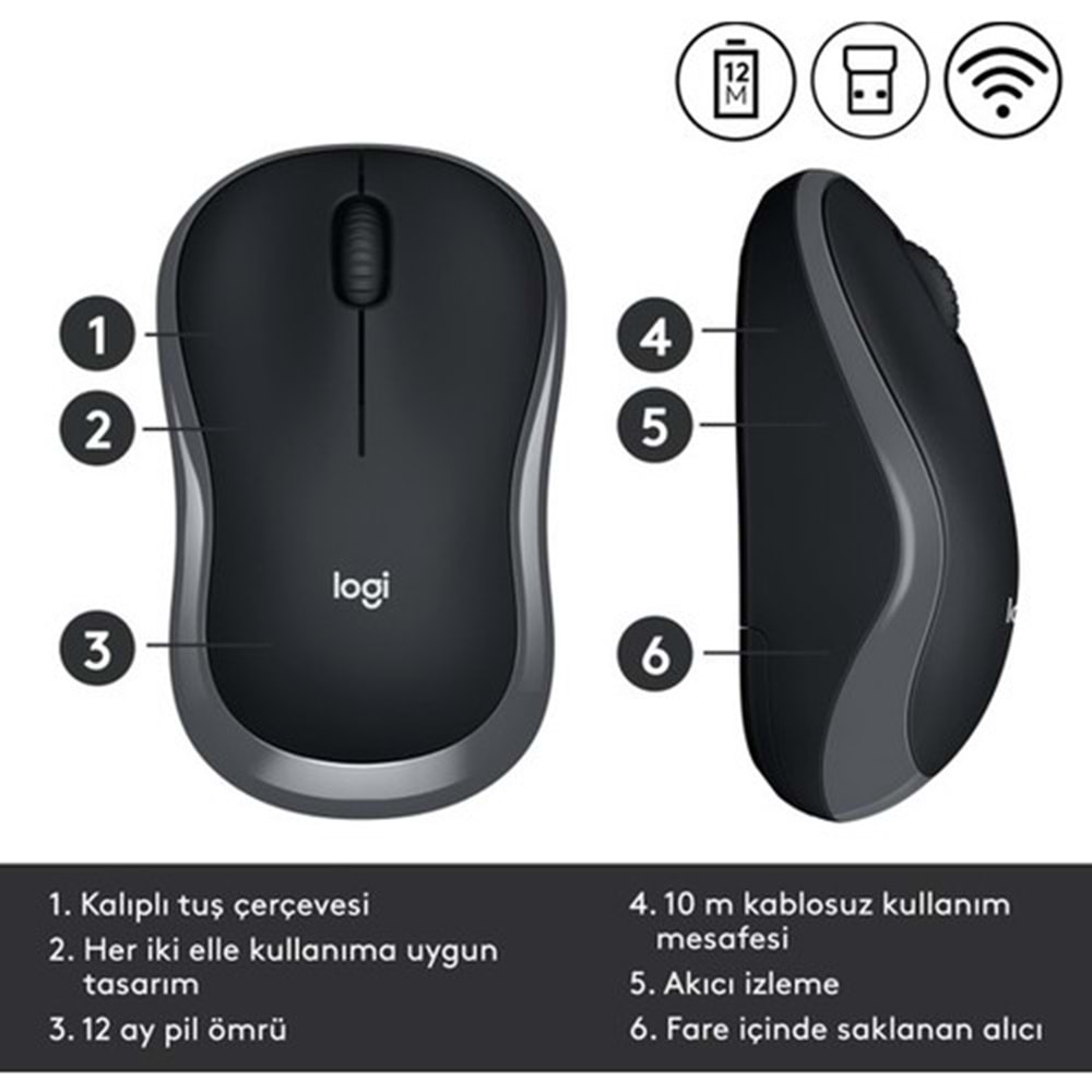 LOGITECH M185 KABLOSUZ MOUSE SİYAH