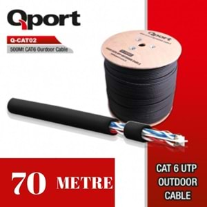 QPORT YÜKSEK BAKIR UTP 23 AWG 0,58 MM DIŞ ORTAM CAT6 OUTDOOR KABLO 70 METRE