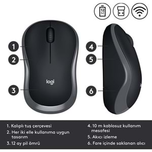 LOGITECH M185 KABLOSUZ MOUSE SİYAH