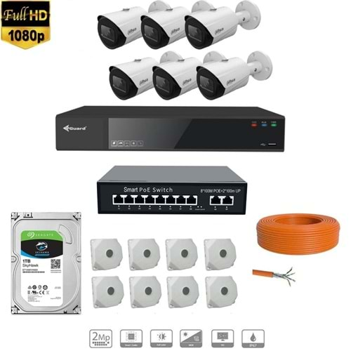 DAHUA 2 MP IP KAMERA 6 KAMERALI FULL HD SET