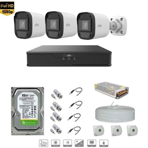 UNIVIEW FULL HD 3 KAMERALI SET