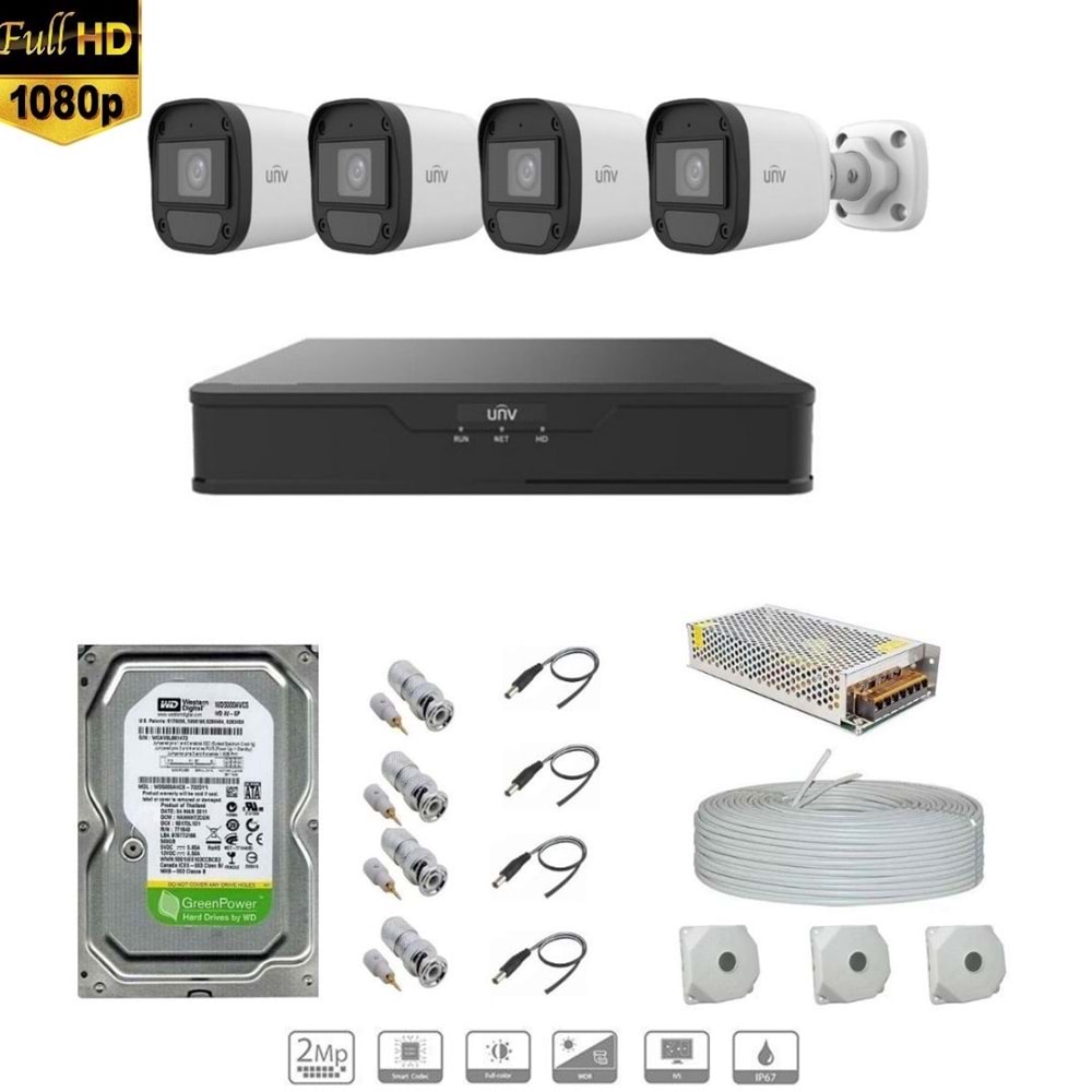 UNIVIEW FULL HD 4 KAMERALI SET