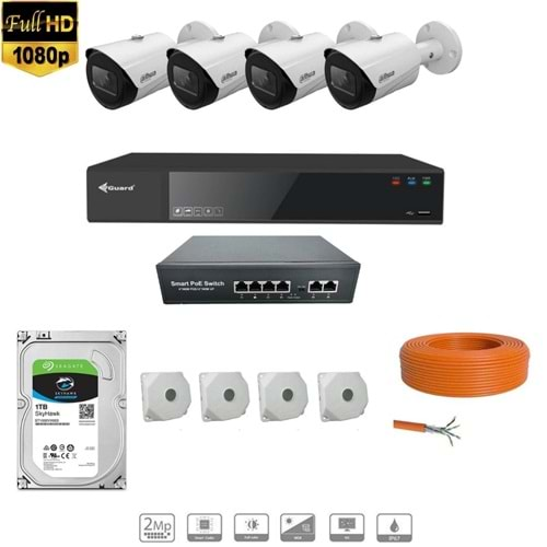 DAHUA 2 MP IP KAMERA 4 KAMERALI FULL HD SET