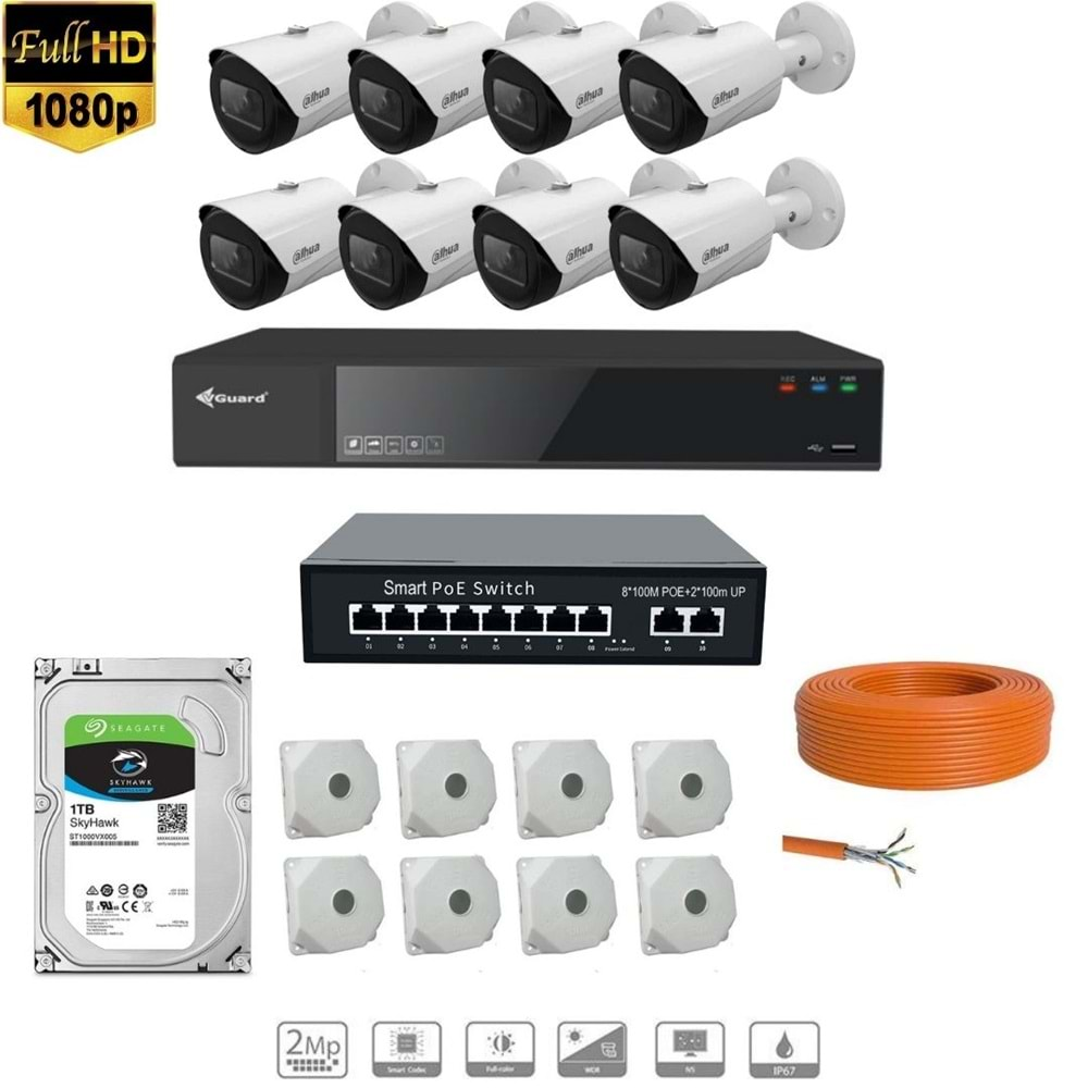 DAHUA 2 MP IP KAMERA 8 KAMERALI FULL HD SET