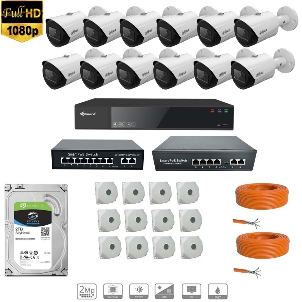 DAHUA 2 MP IP KAMERA 12 KAMERALI FULL HD SET