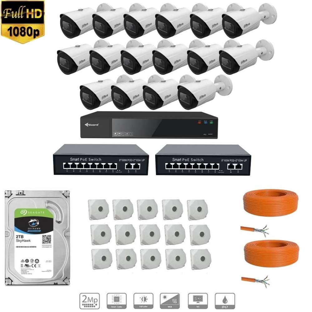 DAHUA 2 MP IP KAMERA 16 KAMERALI FULL HD SET