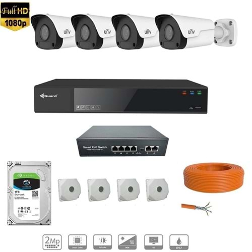 UNIVIEW 2 MP IP KAMERA 4 KAMERALI FULL HD SET