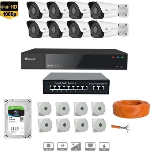 UNIVIEW 4 MP IP KAMERA 8 KAMERALI FULL HD SET