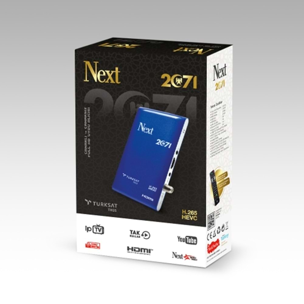NEXT 2071 (H.265 HEVC) HD UYDU ALICISI KUMANDALI YOUTUBE İP TV TAK KULLAN ÇANAKLI ÇANAKSIZ