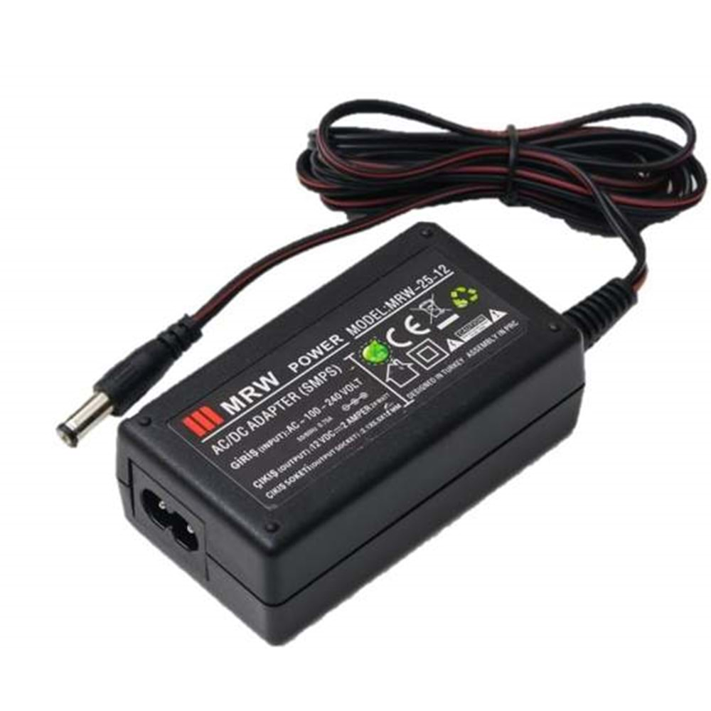 MERVESAN 12V 2A 25W ADAPTÖR- MRW-2512 PLASTİK KASA TEYP FİŞLİ